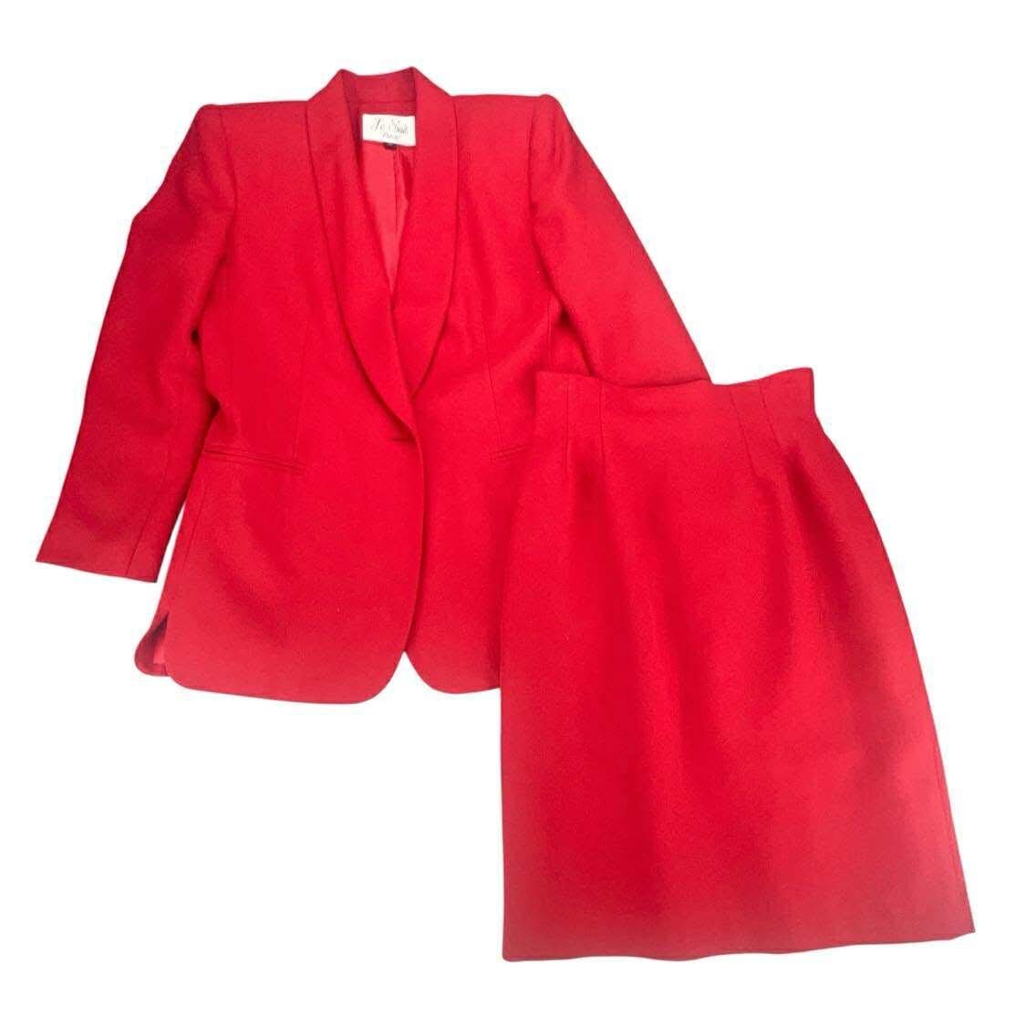 Vintage Le Suit Petite Red Skirt Suit Set Blazer Jacket Business Formal 4 Petite